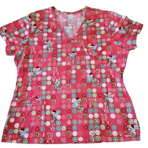 Disney Tinkerbell Christmas Holiday Scrub Top "More Nice Than Naughty" Size Lg